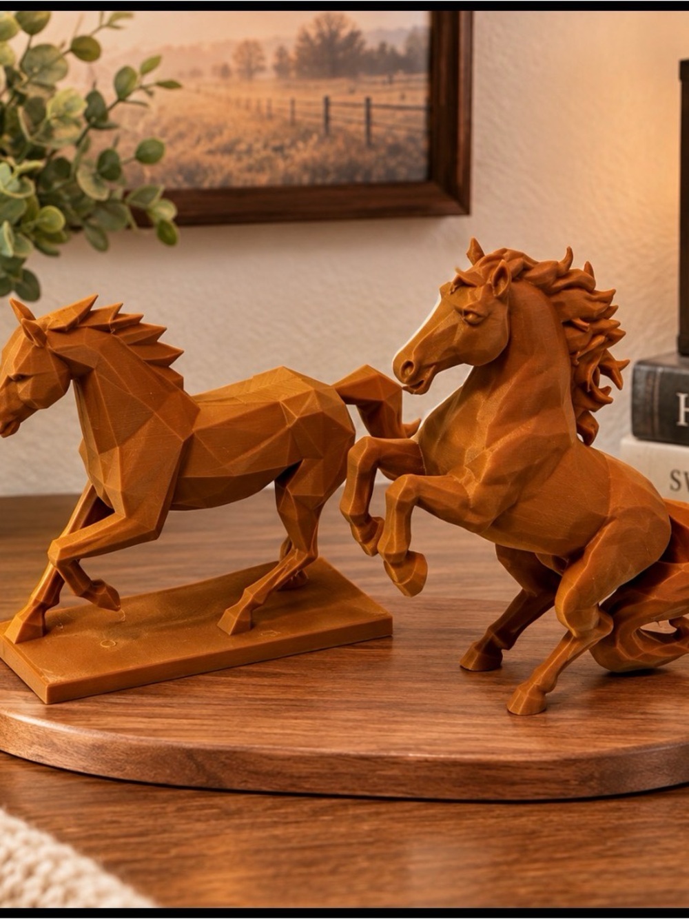 Rust Brown Horse Sculptures - Decorative Home Art Set 3D Printed